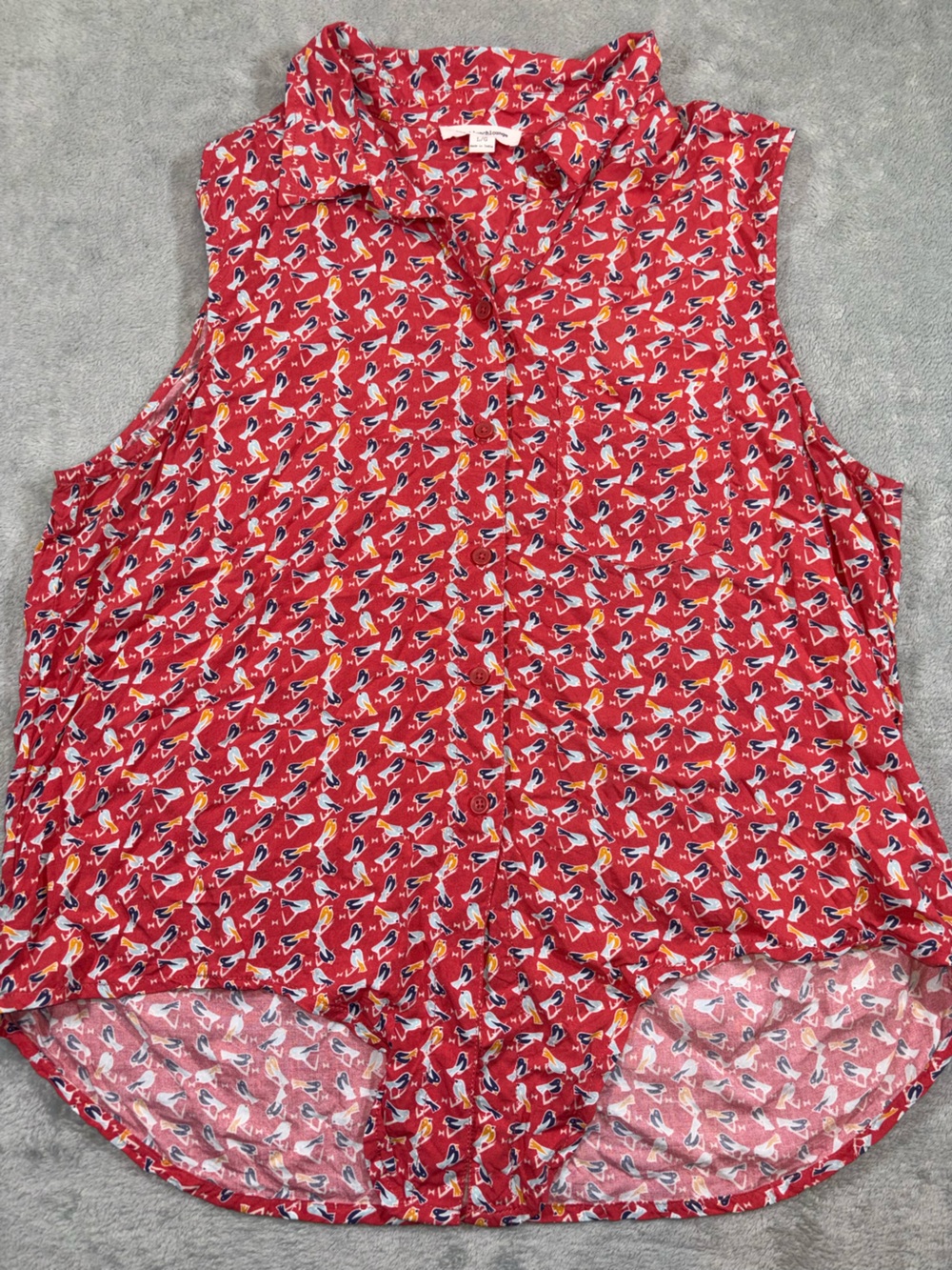 BeachLunchLounge Red Bird Print Sleeveless Tie-Front Blouse - L  100% Viscose